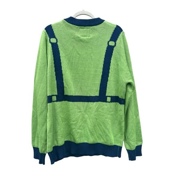 TIPSY ELVES Green + Navy Baby Jesus Men's Crewneck Ugly Christmas Sweater - Picture 2 of 3